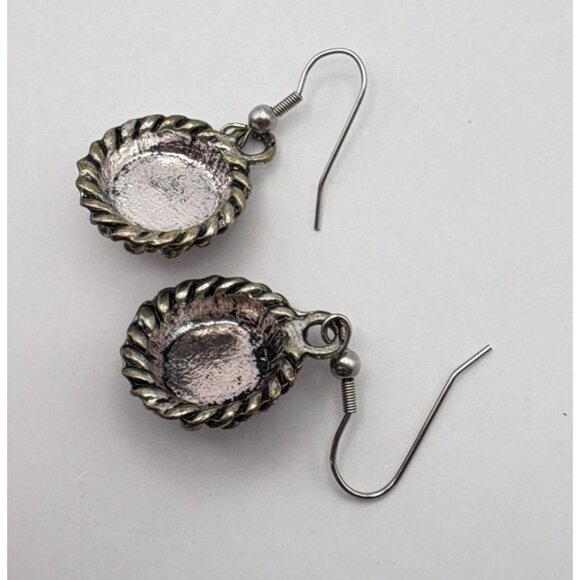 Vintage Silver Tone Red Dangle Earrings Faux Stone Ornate Frame Retro Elegant - Picture 2 of 6